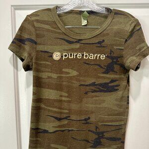 Pure Barre Camo Logo Tee | Green Camo Fitted Tee | Studio Activewear | Size S